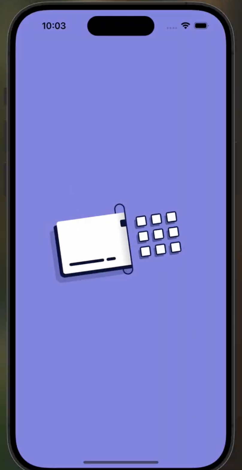 splash. a card, a keypad, a question.